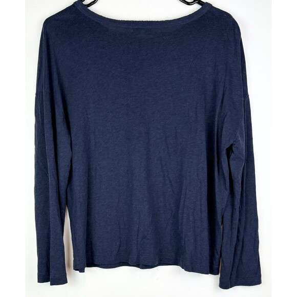Vince Linen Blend Navy Blue Long Sleeve Shirt Blouse, Small - Picture 3 of 6